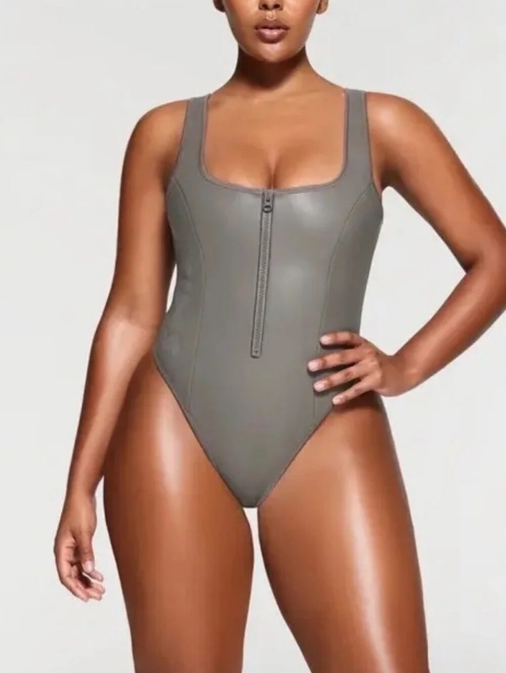 Skims Rubberized Scuba Swim Scoop Neck One Piece